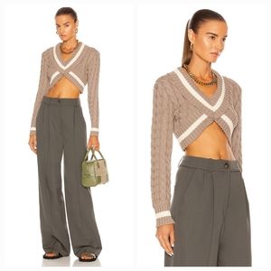 Dion Lee Cropped Cableknit Sweater in Stone & Bone Stripe Size Small NWT